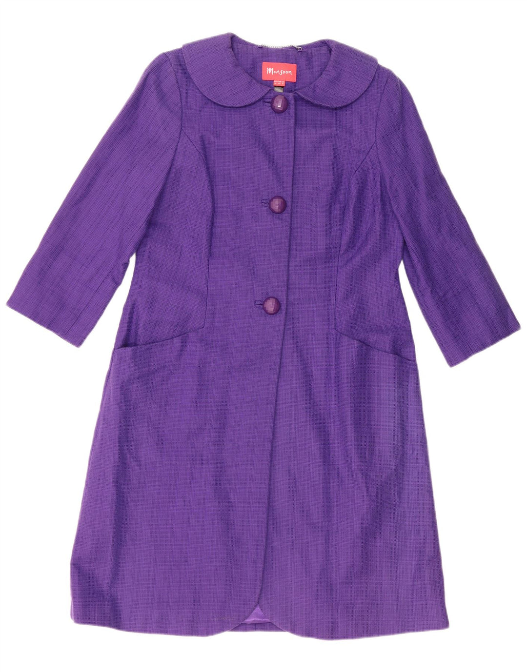 Monsoon Womens Overcoat UK 12 Medium Purple Cotton