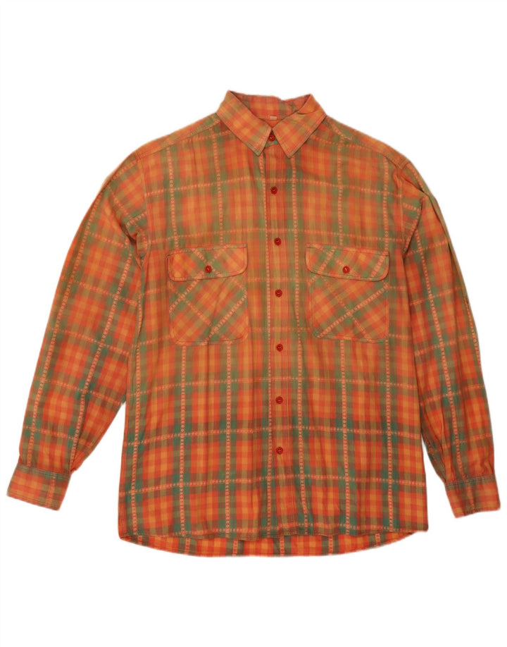 Vintage Mens Shirt Small Orange Check