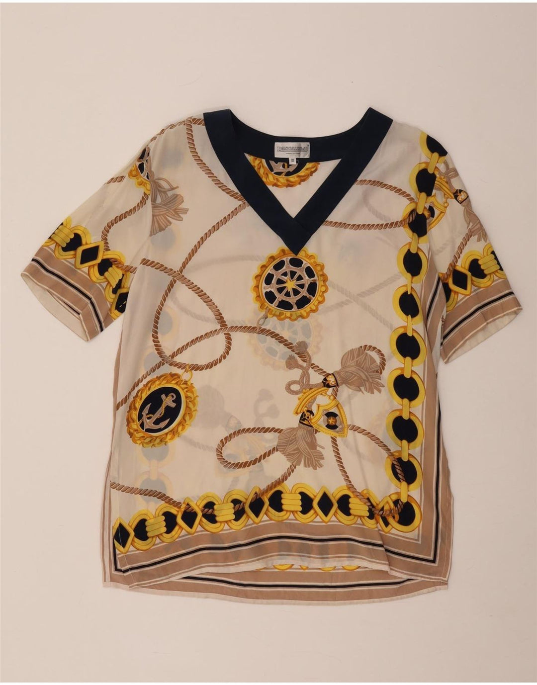 Pancaldi & B Womens Abstract Pattern Blouse Top UK 12 Medium Off White