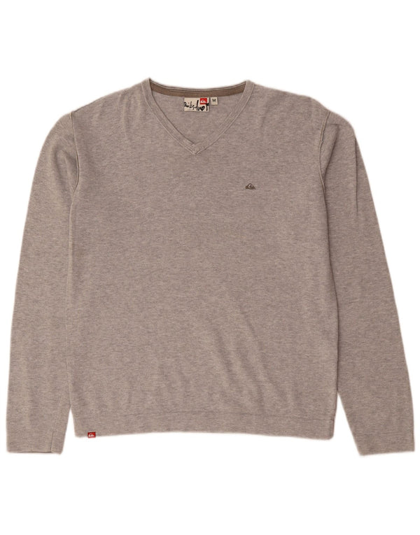 QUIKSILVER Womens V-Neck Jumper Sweater UK 14 Medium Grey Cotton