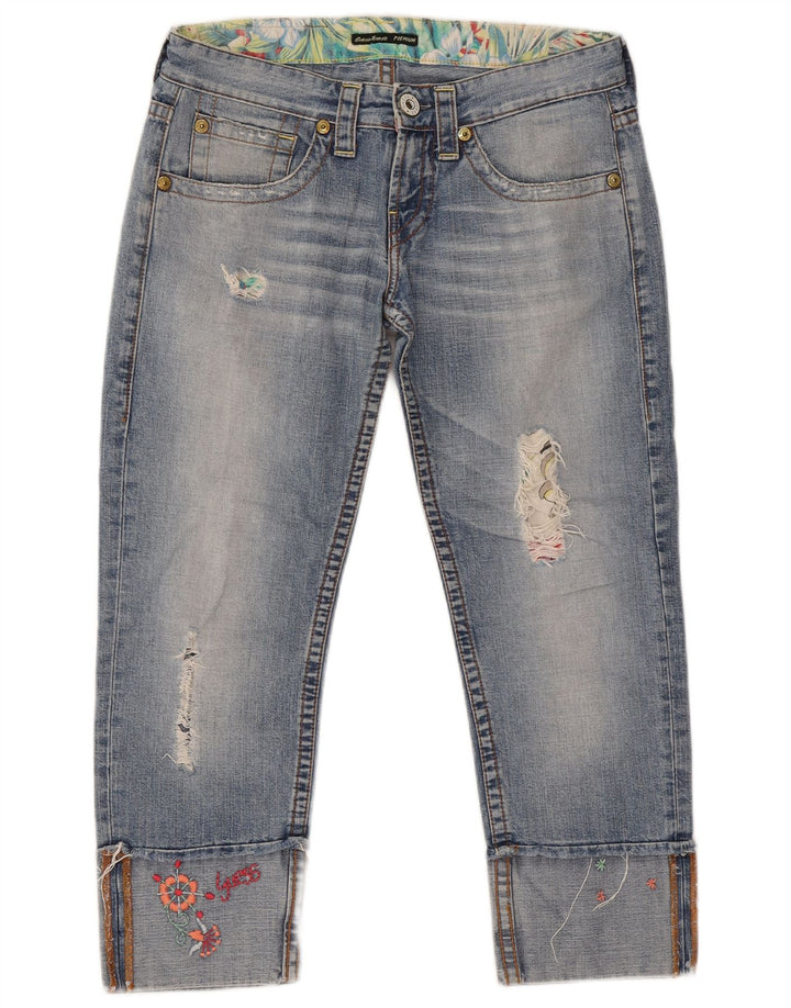 Guess Womens Distressed Cropped Jeans W28 L24 Blue Cotton