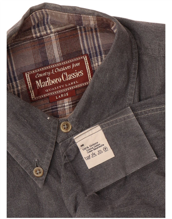 Marlboro Classics Mens Checked  Shirt Large Grey Cotton