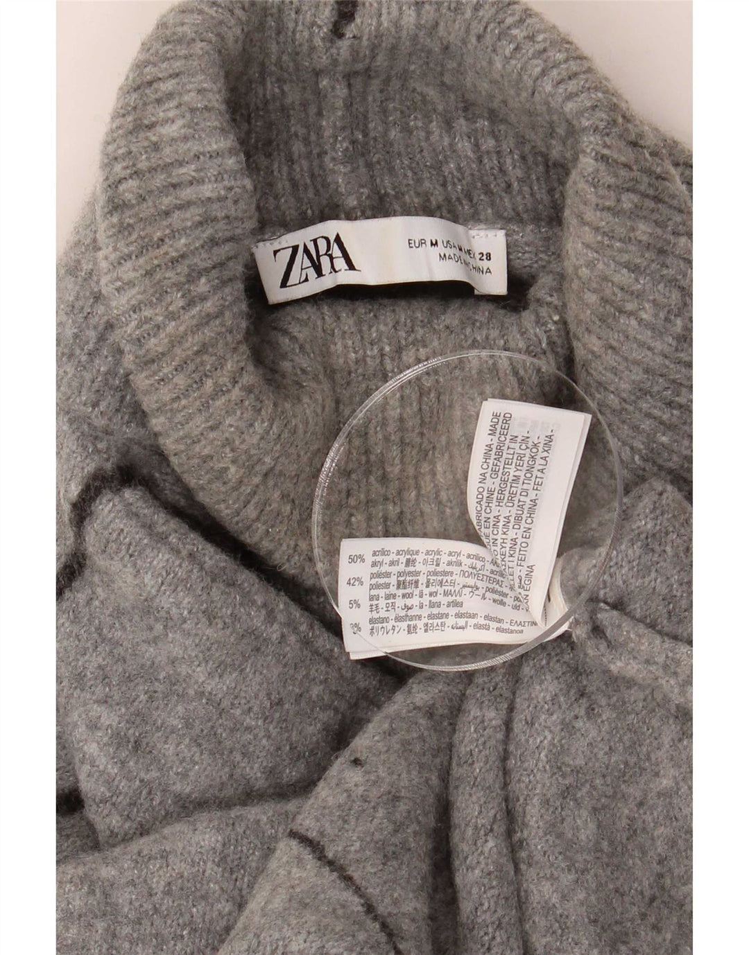 Zara Womens Oversized Roll Neck Jumper Sweater UK 14 Medium Grey Acrylic
