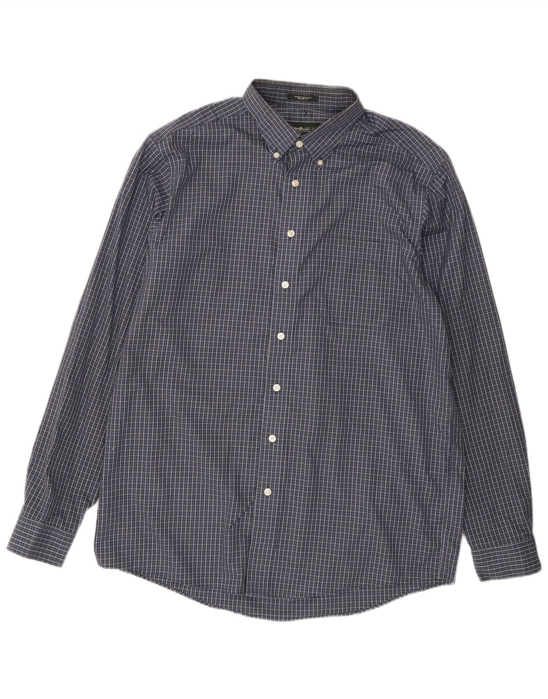 EDDIE BAUER Mens Tall Relaxed Fit Shirt Large Navy Blue Check Cotton