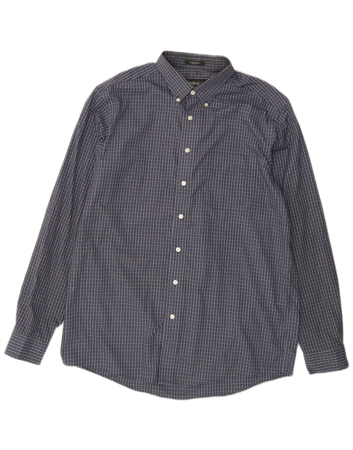EDDIE BAUER Mens Tall Relaxed Fit Shirt Large Navy Blue Check Cotton