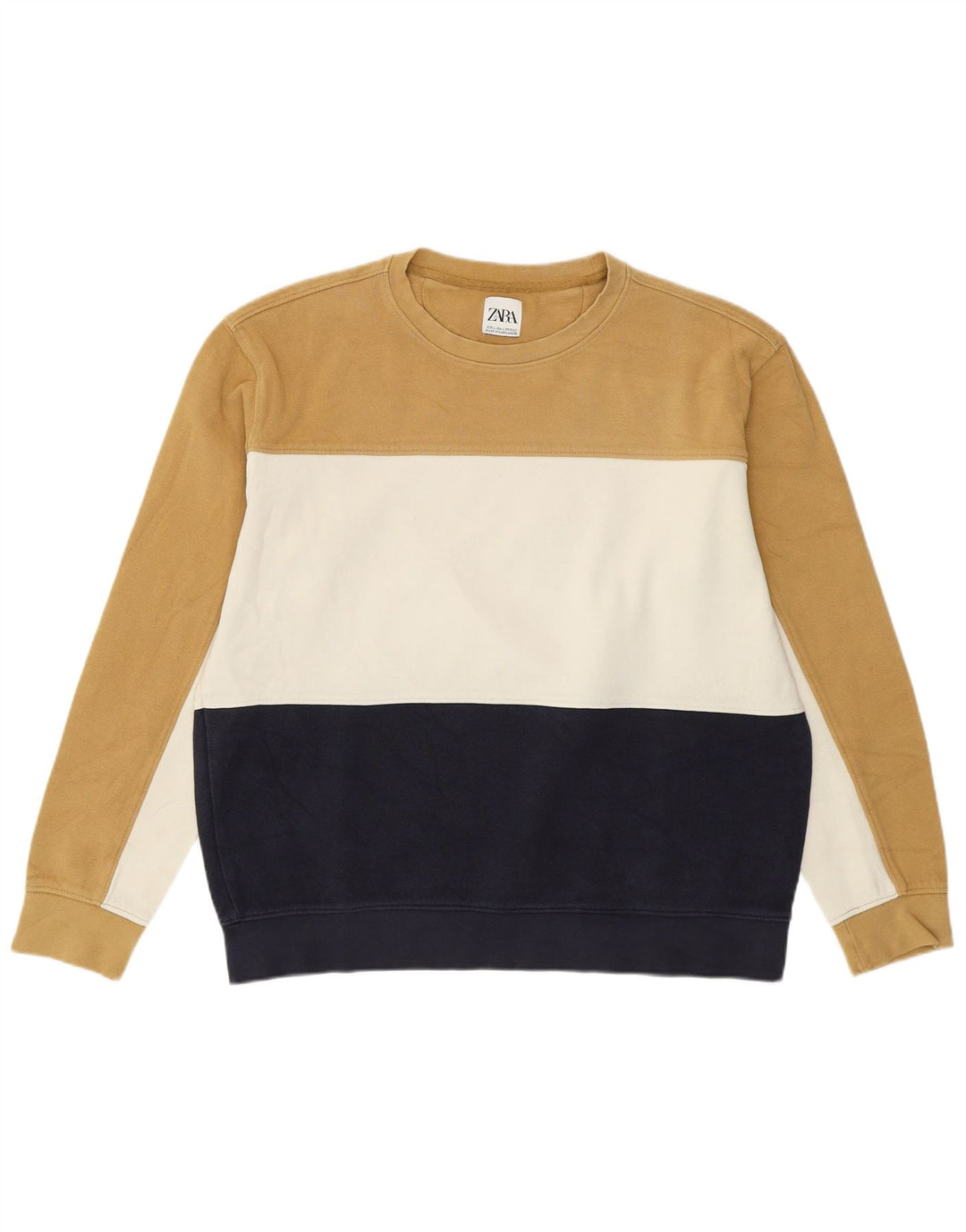 Zara Mens Sweatshirt Jumper Large Beige Colourblock Cotton