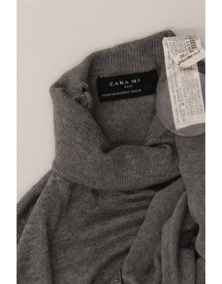 Zara Mens Roll Neck Jumper Sweater Medium Grey Viscose