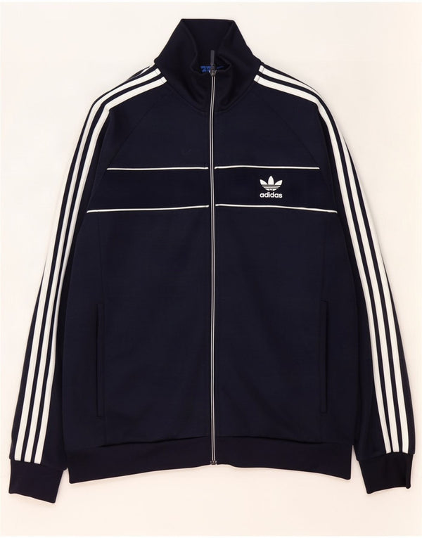 Adidas Mens Tracksuit Top Jacket Large Navy Blue Polyester