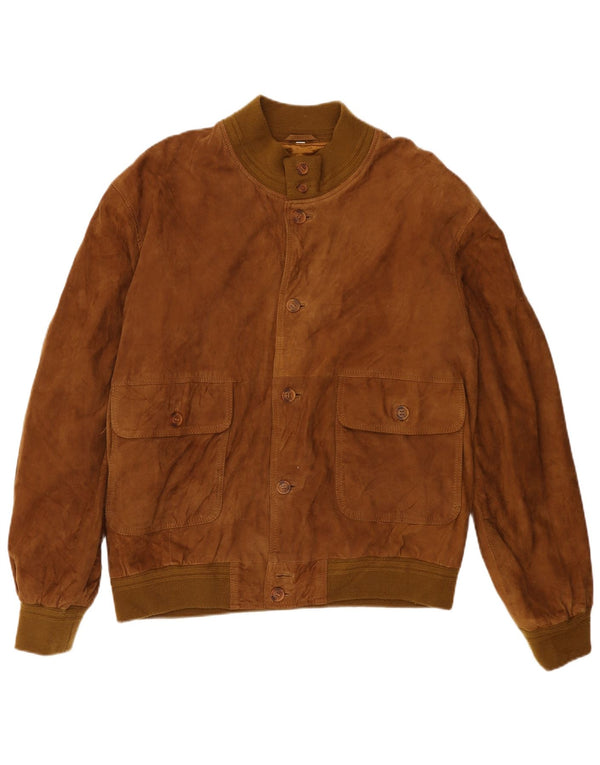 VINTAGE Mens Suede Bomber Jacket UK 42 XL Brown Leather