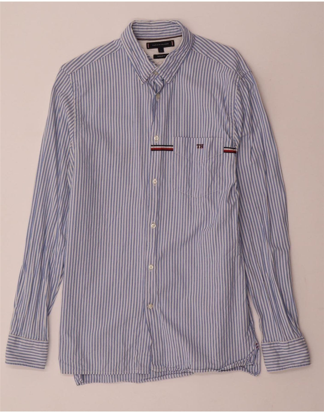 TOMMY HILFIGER Mens Regular Fit Shirt Small Blue Striped Cotton