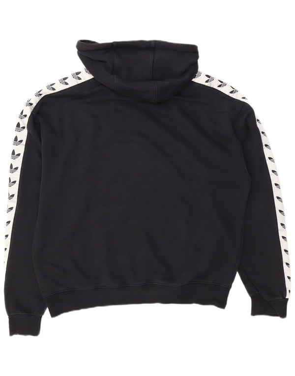 ADIDAS Mens Graphic Hoodie Jumper Medium Black Colourblock Cotton