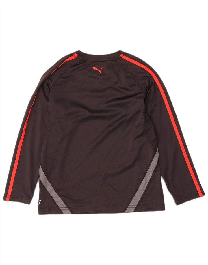 PUMA Boys Graphic Top Long Sleeve 7-8 Years Small Black Colourblock