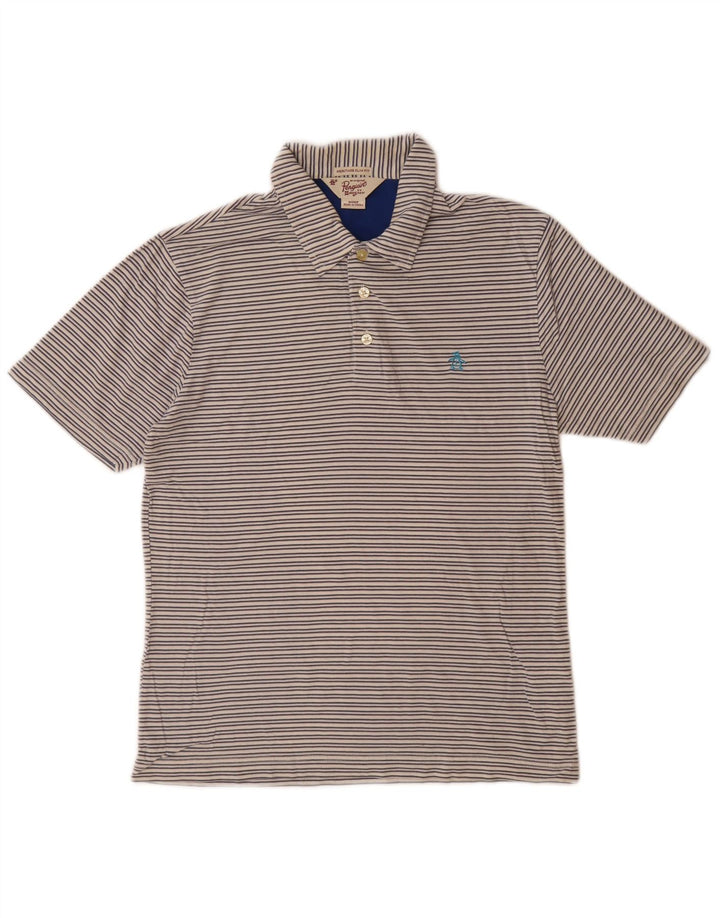 PENGUIN Mens Heritage Slim Fit Polo Shirt Small Beige Striped Cotton