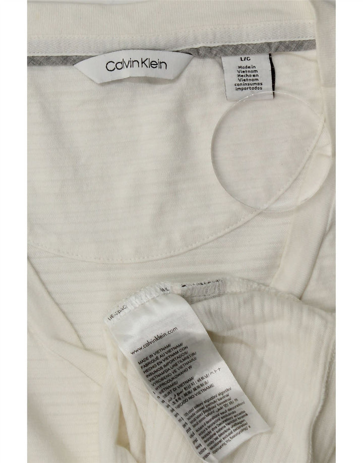 CALVIN KLEIN Mens T-Shirt Top Large White Striped Cotton