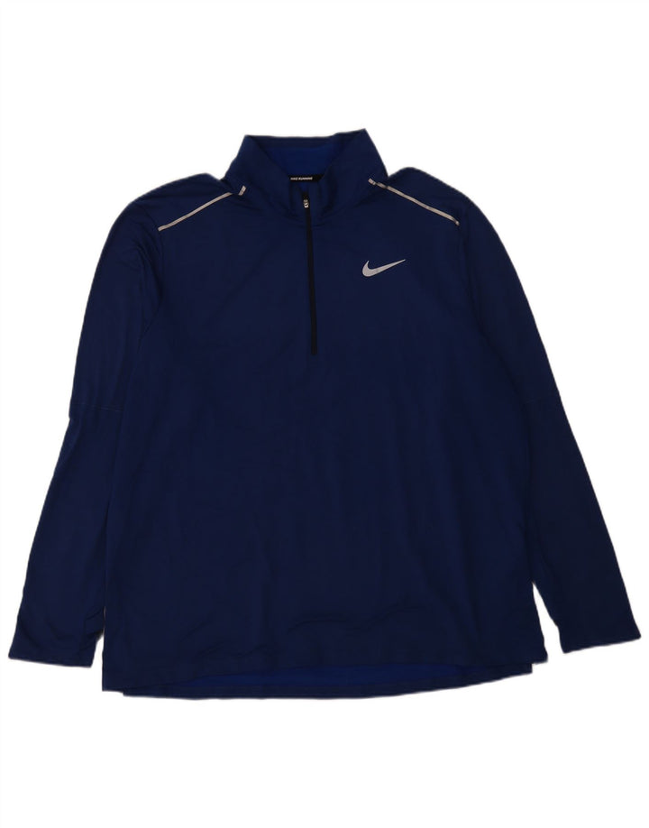NIKE Mens Dri Fit Zip Neck Pullover Tracksuit Top 2XL Blue Polyester