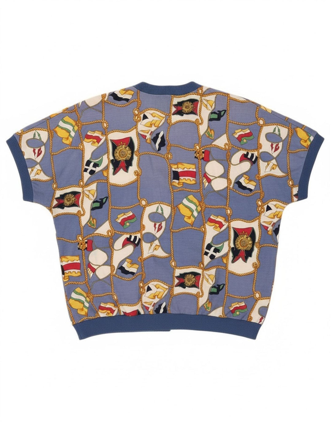 Ennedi Womens Abstract Pattern Short Sleeve Cardigan Top IT 46 Large Blue