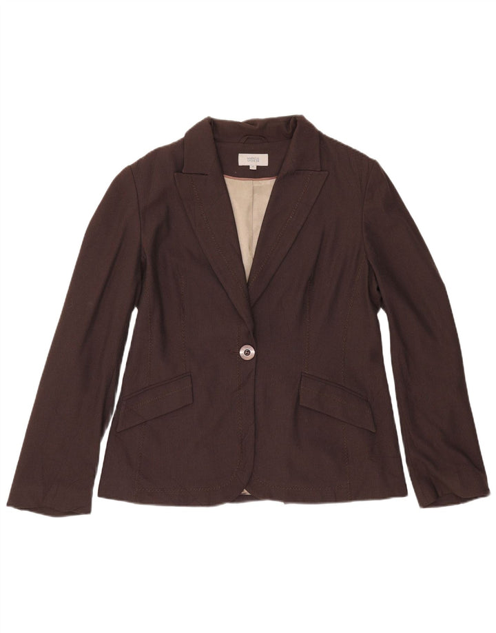 Marks & Spencer Womens 1 Button Blazer Jacket UK 14 Medium Brown
