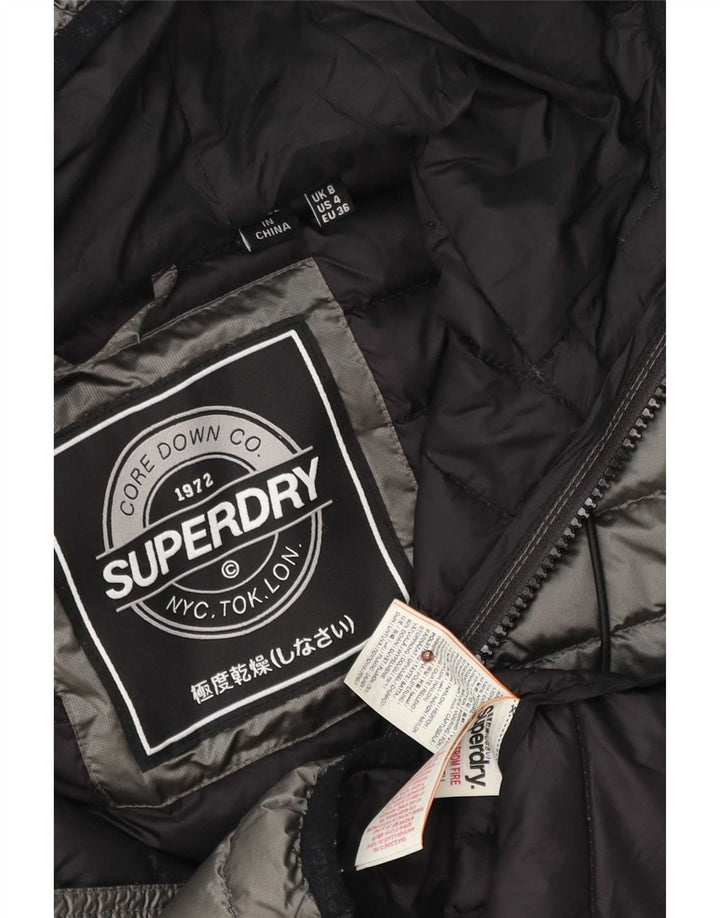 Superdry Womens Hooded Padded Jacket UK 8 Small Grey Polyester
