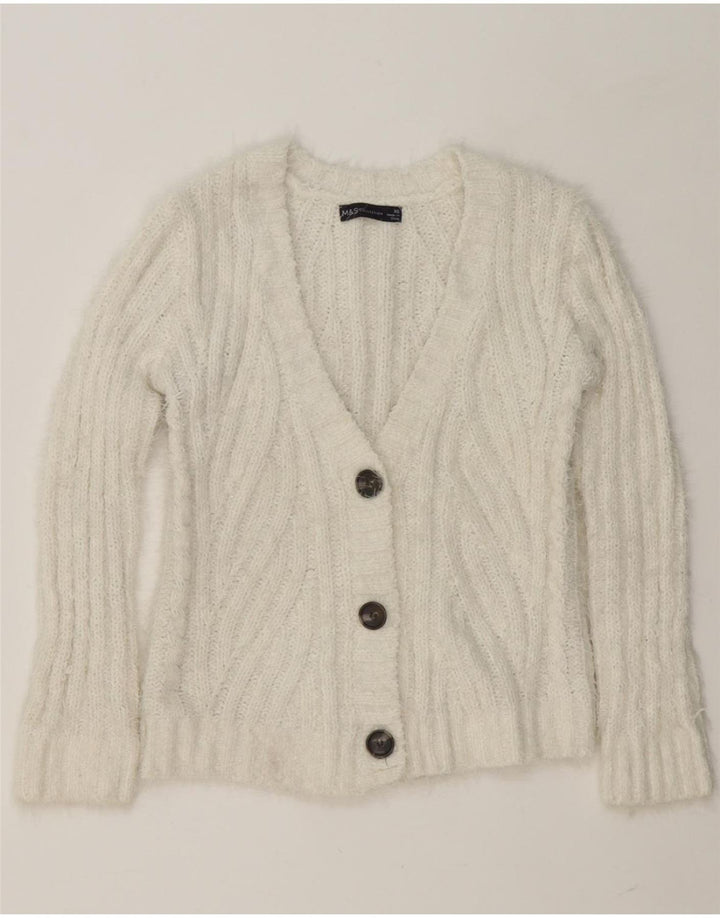 MARKS & SPENCER Womens Oversized Cardigan Sweater UK 6 XS White Polyester Vintage Marks & Spencer and Second-Hand Marks & Spencer from Messina Hembry 