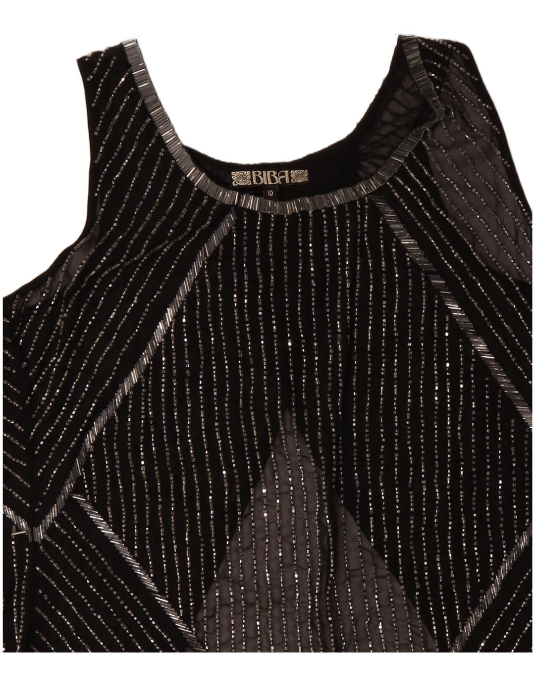 BIBA Womens Sleeveless See Through Top UK 10 Small Black Striped Polyester