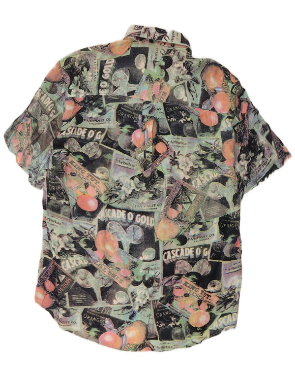 Vintage Mens Abstract Pattern Short Sleeve Shirt Large Multicoloured Retro