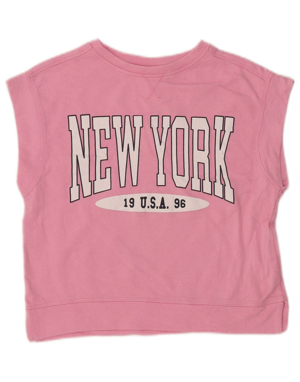 ZARA Girls New York City Sleeveless Graphic T-Shirt Top 9-10 Years Pink