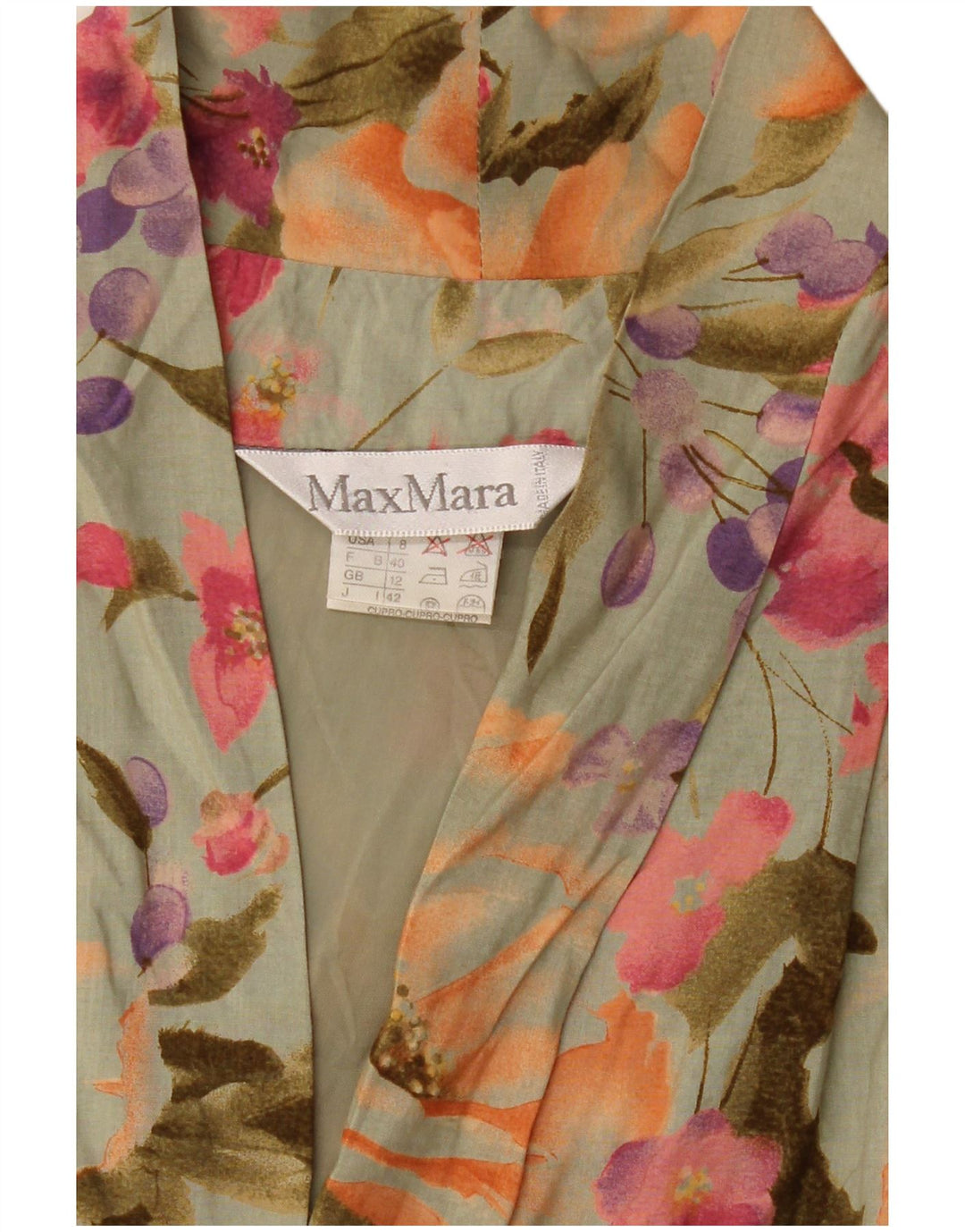 Max Mara Womens Sleeveless Shirt Blouse UK 12 Medium Khaki Floral Viscose