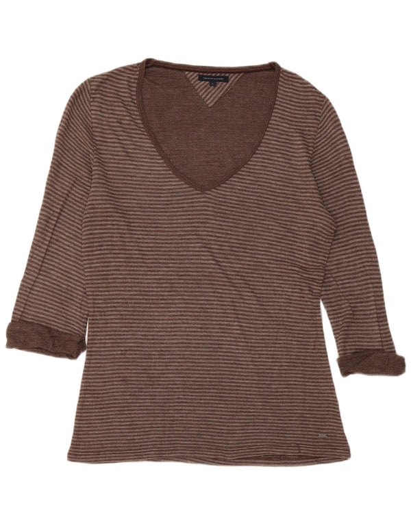 TOMMY HILFIGER Womens Top 3/4 Sleeve UK 14 Large Brown Striped
