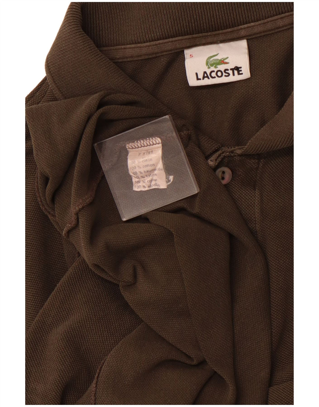 LACOSTE Mens Long Sleeve Polo Shirt Size 5 Large Brown Cotton