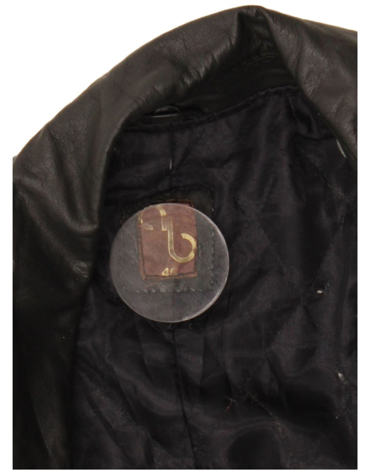 Vintage Womens Double Breasted Leather Jacket IT 46 Large Black