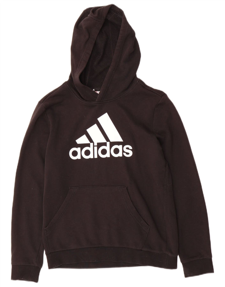 ADIDAS Boys Graphic Hoodie Jumper 13-14 Years Black Cotton