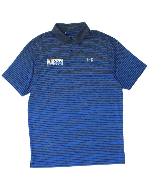 UNDER ARMOUR Mens Heat Gear Graphic Polo Shirt Medium Blue Striped