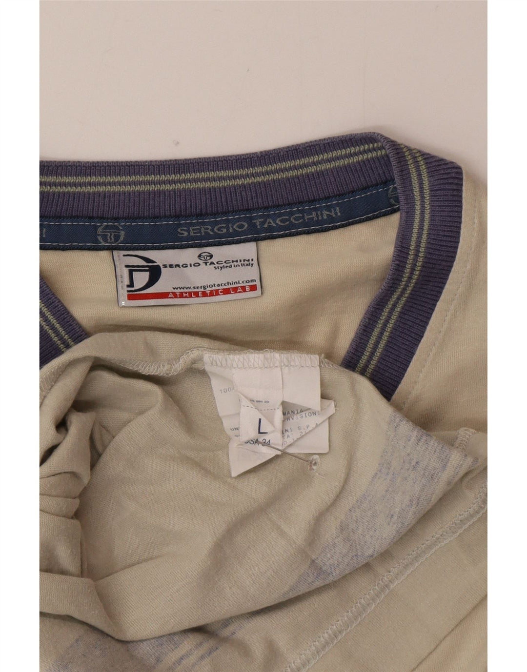 Sergio Tacchini Mens T-Shirt Top Large Beige Colourblock Cotton