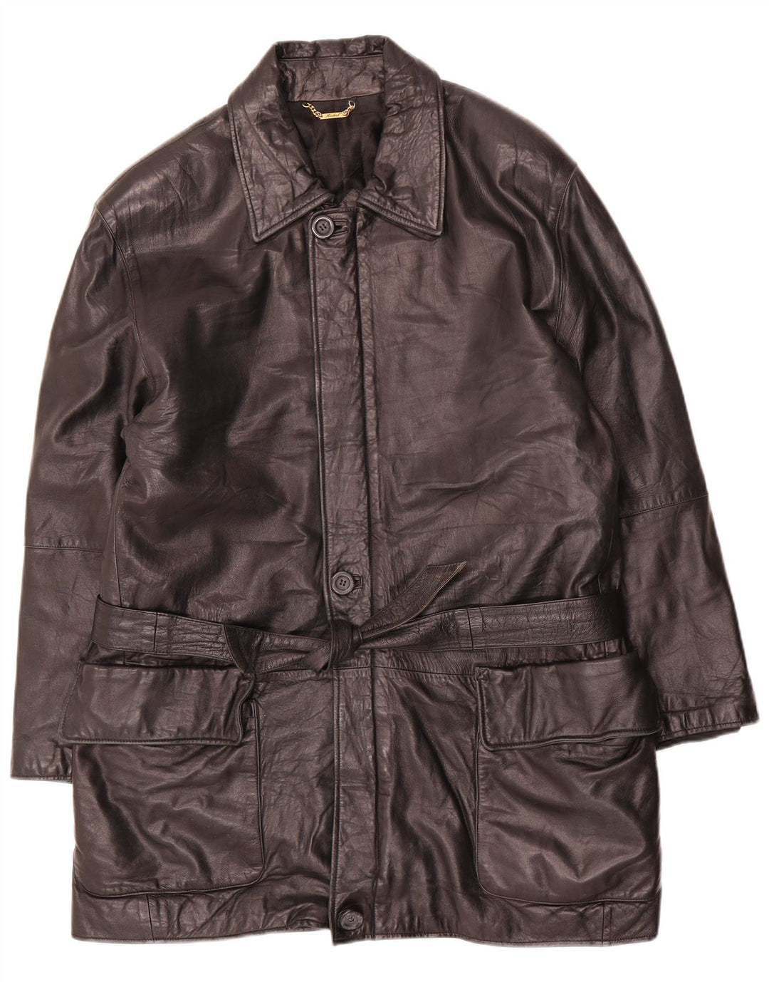 Michel Mens Leather Coat IT 48 Medium Black