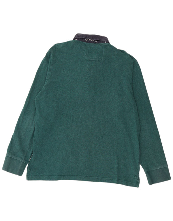 CREW CLOTHING Mens Long Sleeve Rugby Polo Shirt XL Green Colourblock