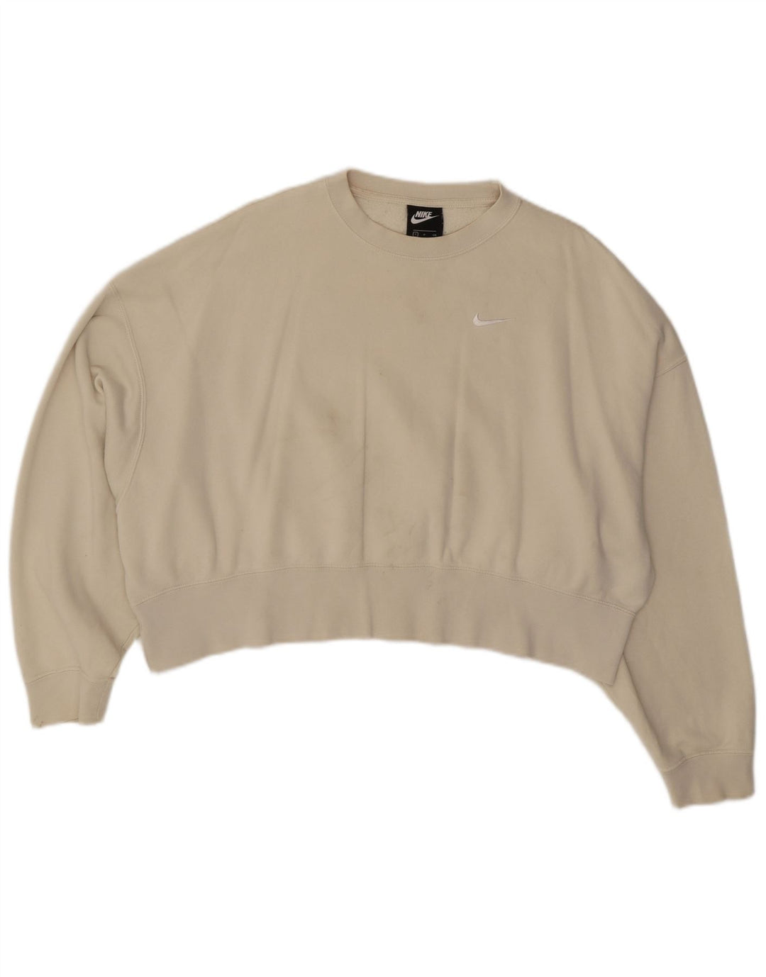 NIKE Womens Crop Oversized Sweatshirt Jumper UK 10 Small Off White Cotton