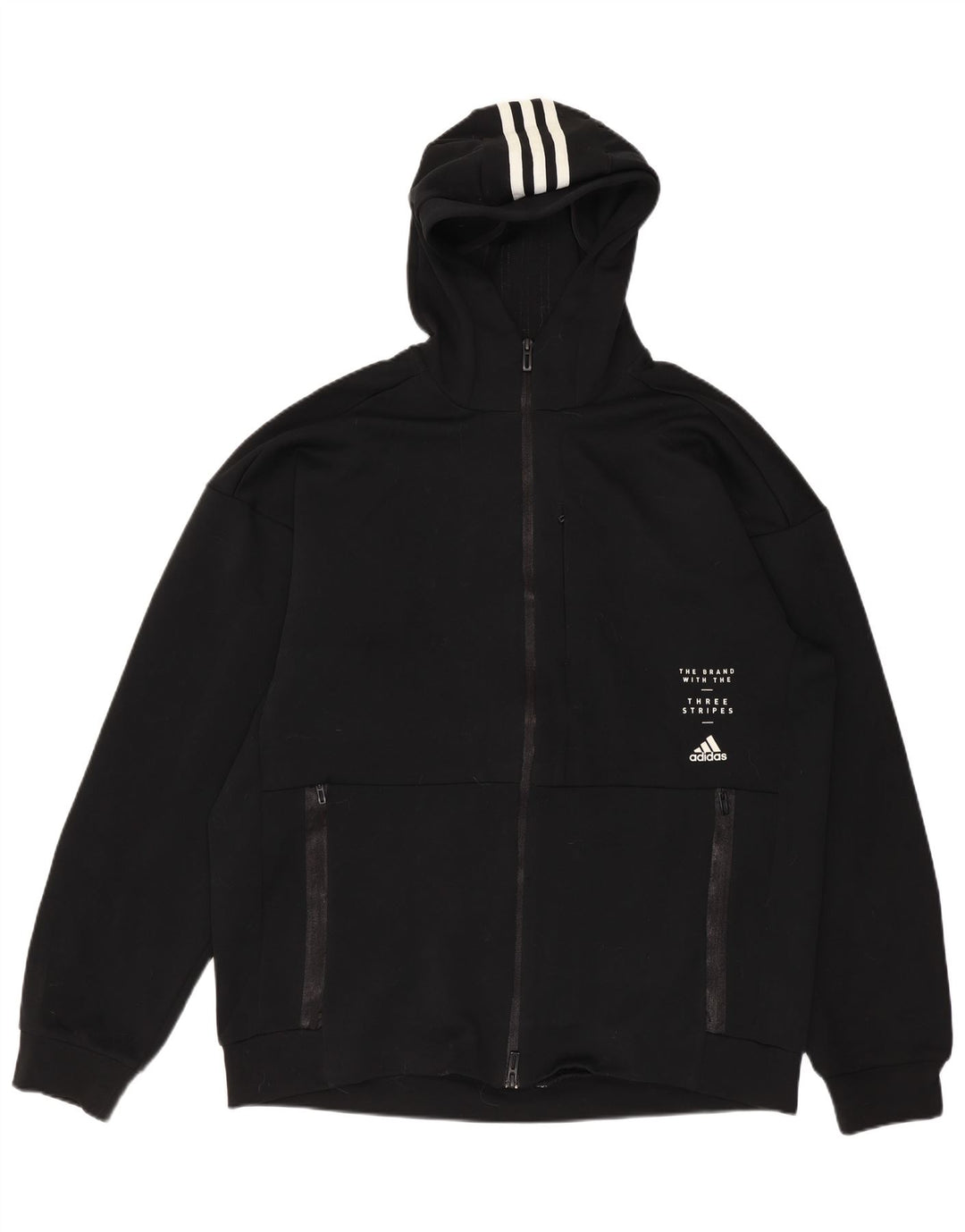 ADIDAS Mens Climalite Graphic Zip Hoodie Sweater Medium Black Polyester