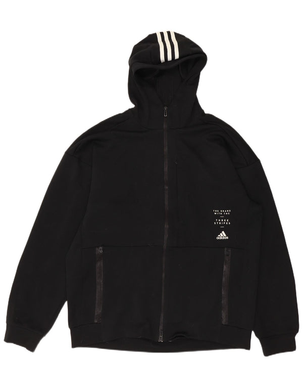 ADIDAS Mens Climalite Graphic Zip Hoodie Sweater Medium Black Polyester