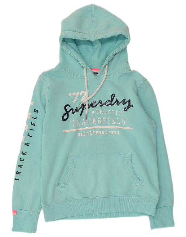 SUPERDRY Womens Oversized Graphic Hoodie Jumper UK 10 Small Turquoise