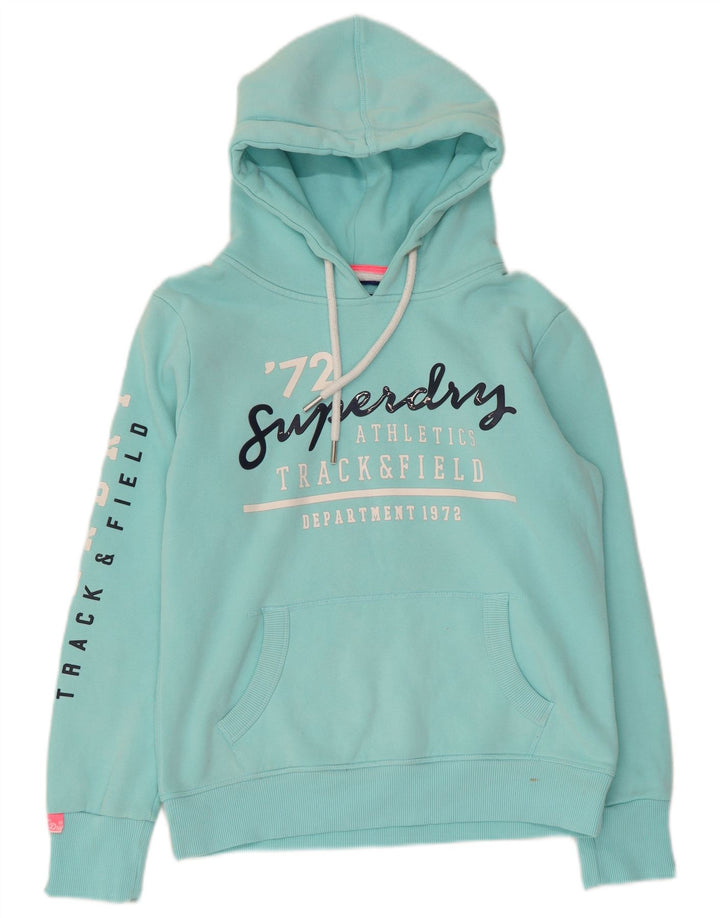 SUPERDRY Womens Oversized Graphic Hoodie Jumper UK 10 Small Turquoise