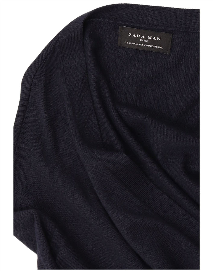 Zara Mens Cardigan Sweater Large Navy Blue