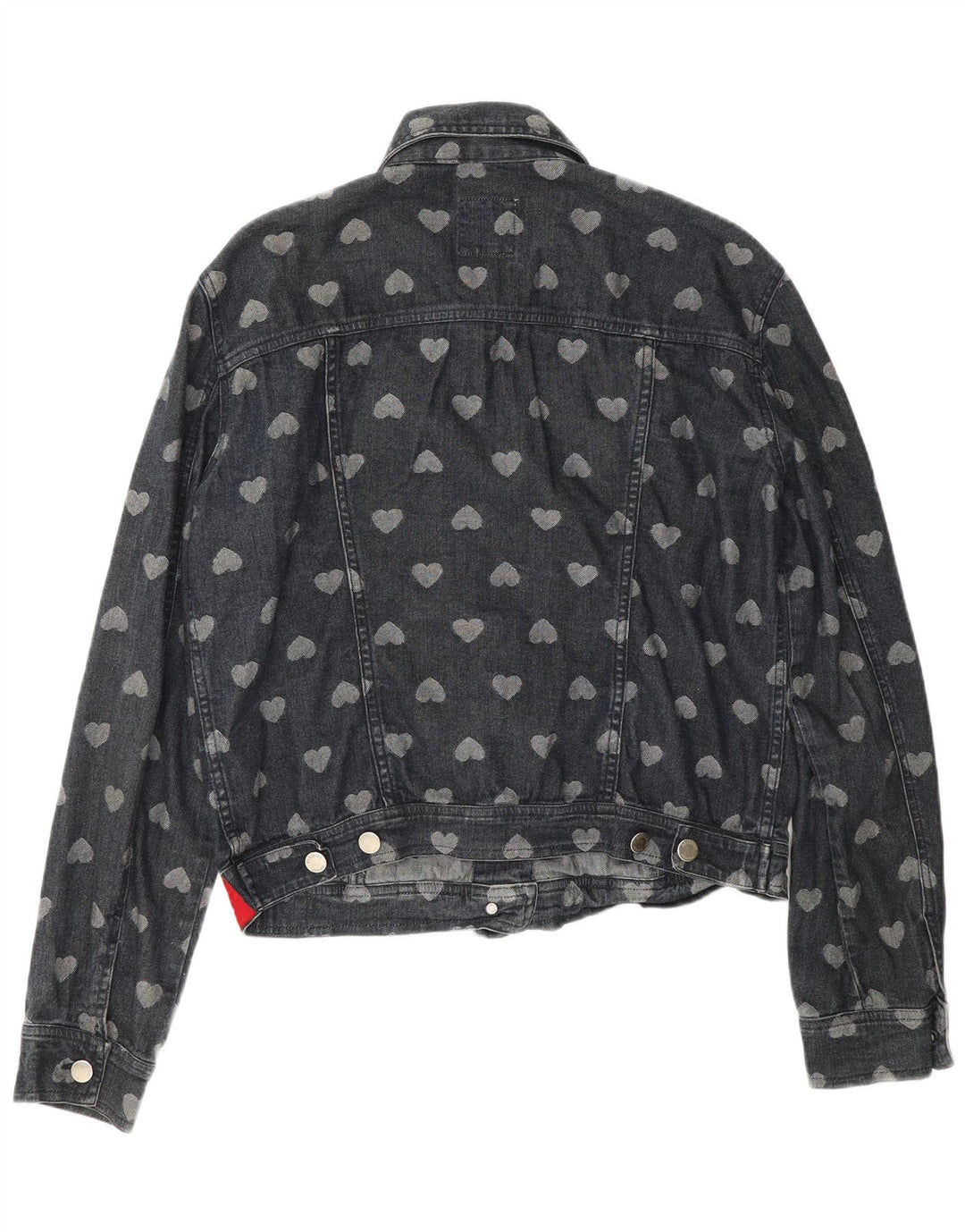 Moschino Womens Patterned Denim Jacket UK 12 Medium Navy Blue Cotton Heart