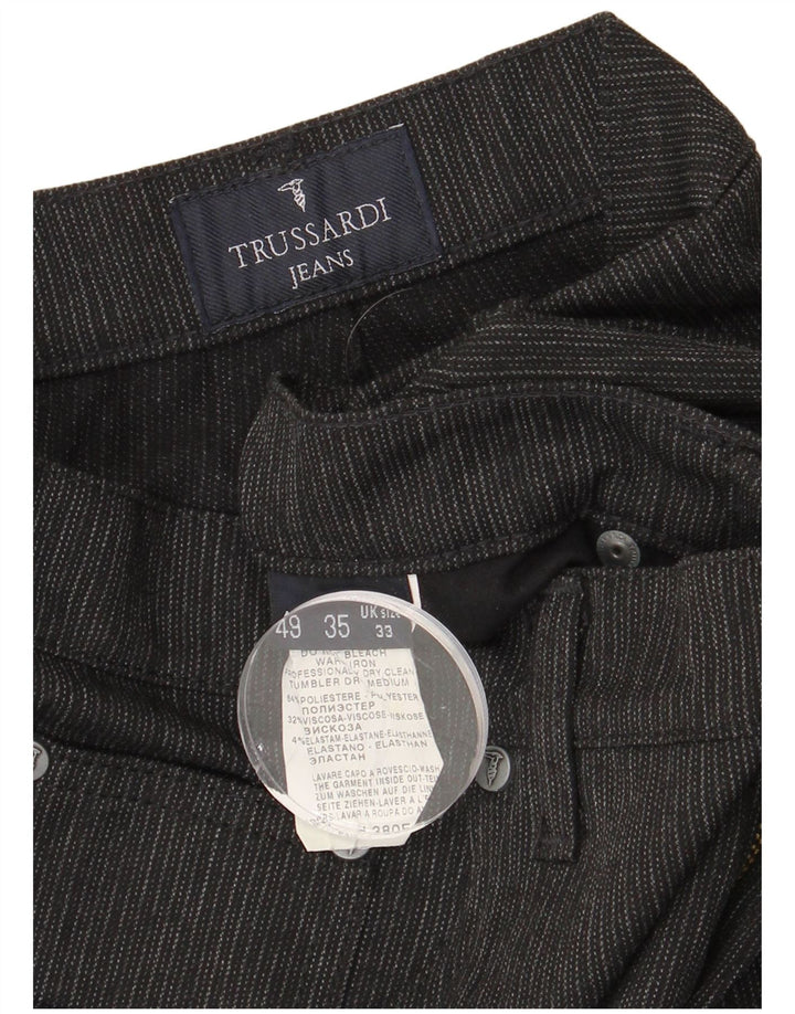 TRUSSARDI Mens Straight Casual Trousers W33 L31  Grey Pinstripe Polyester