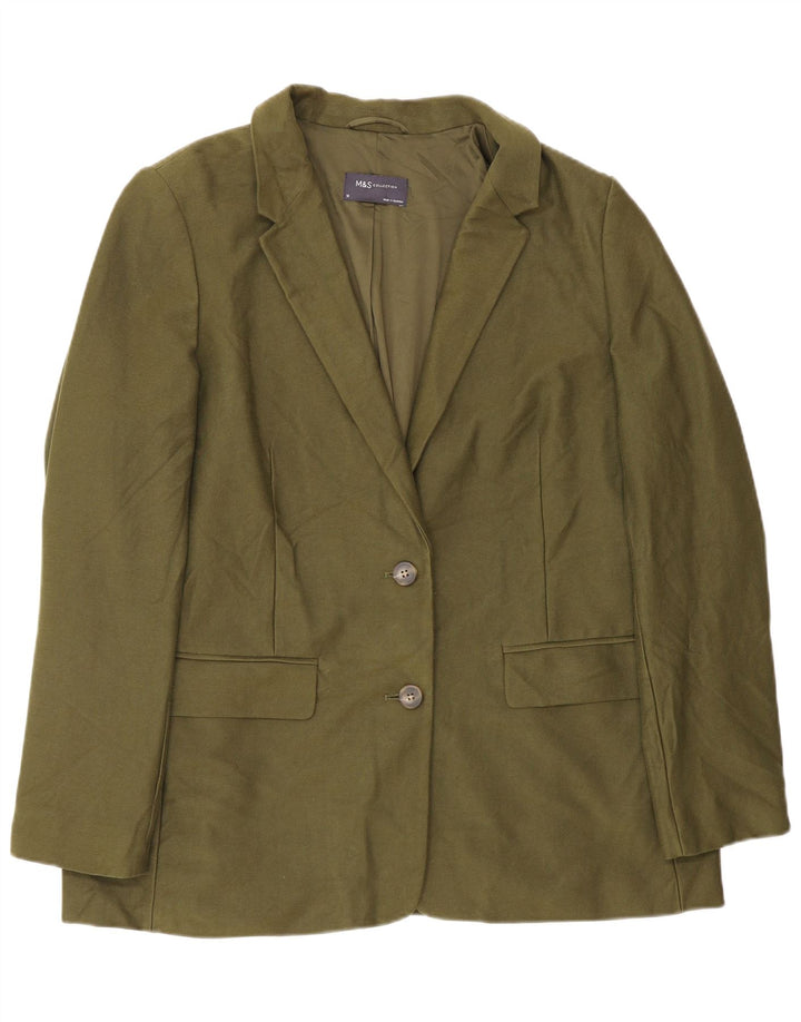 Marks & Spencer Womens 2 Button Blazer Jacket UK 18 XL Khaki Cotton