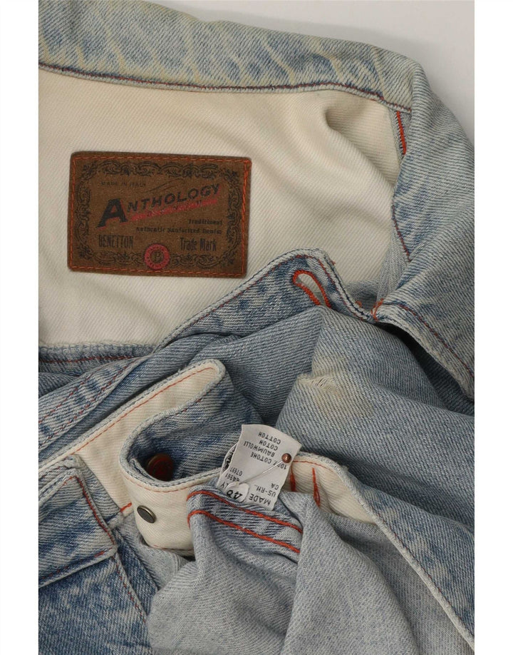 Benetton Womens Crop Denim Jacket IT 48 XL Blue Cotton