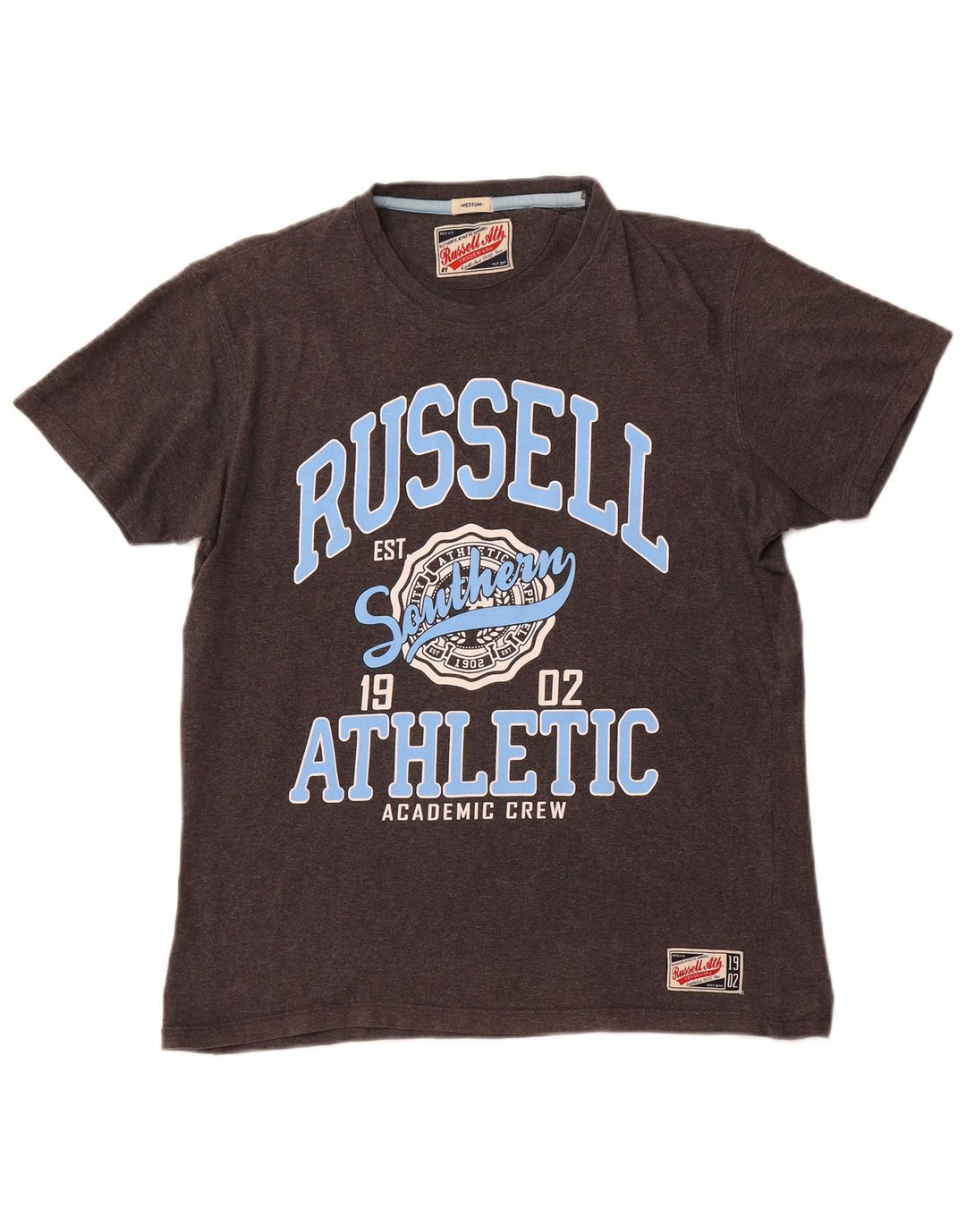 RUSSELL ATHLETIC Mens Graphic T-Shirt Top Medium Grey Cotton