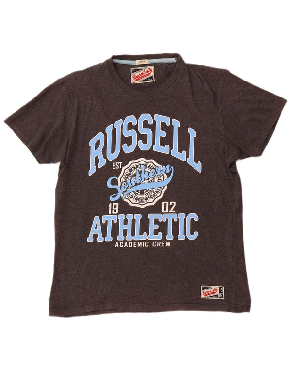 RUSSELL ATHLETIC Mens Graphic T-Shirt Top Medium Grey Cotton
