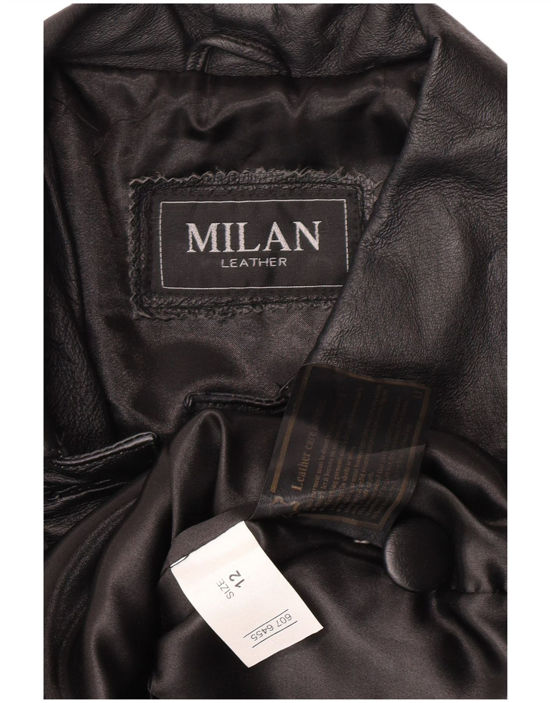 Vintage Womens Leather Coat US 12 Large Black Floral Leather