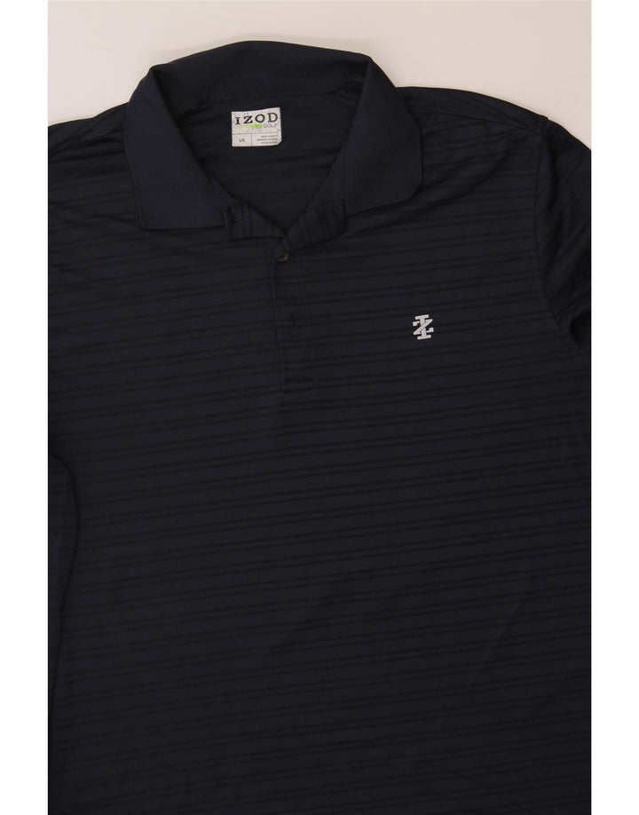 IZOD Mens Long Sleeve Polo Shirt Large Navy Blue Striped Polyester Vintage Izod and Second-Hand Izod from Messina Hembry 