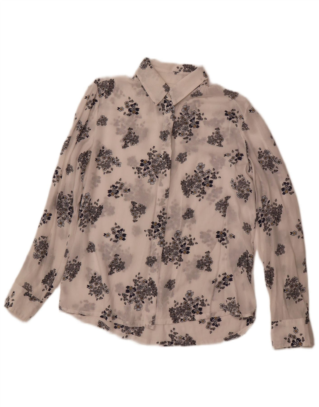 BENETTON Womens See Through Shirt UK 6 XS White Floral Modal